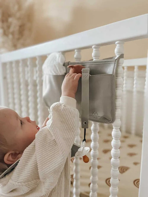 Vegan Leather Cot Organiser - Grey