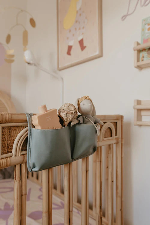 Vegan Leather Cot Organiser - Slate Blue