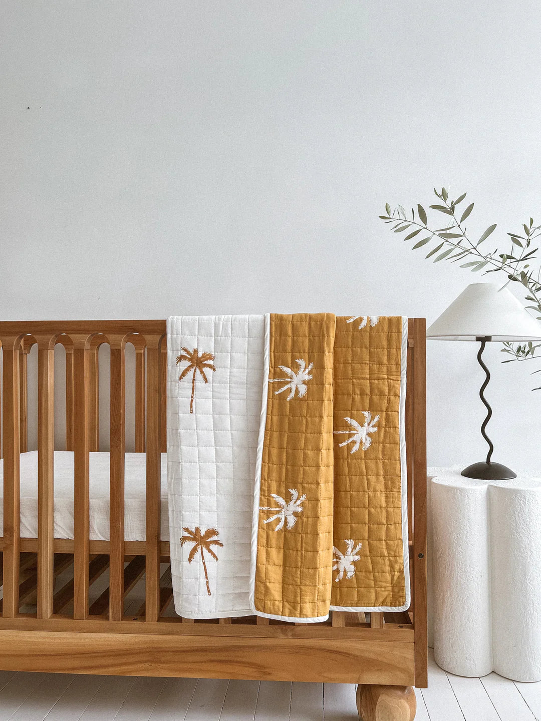 Seakaboo Kantha cot quilt- sandlewood palms