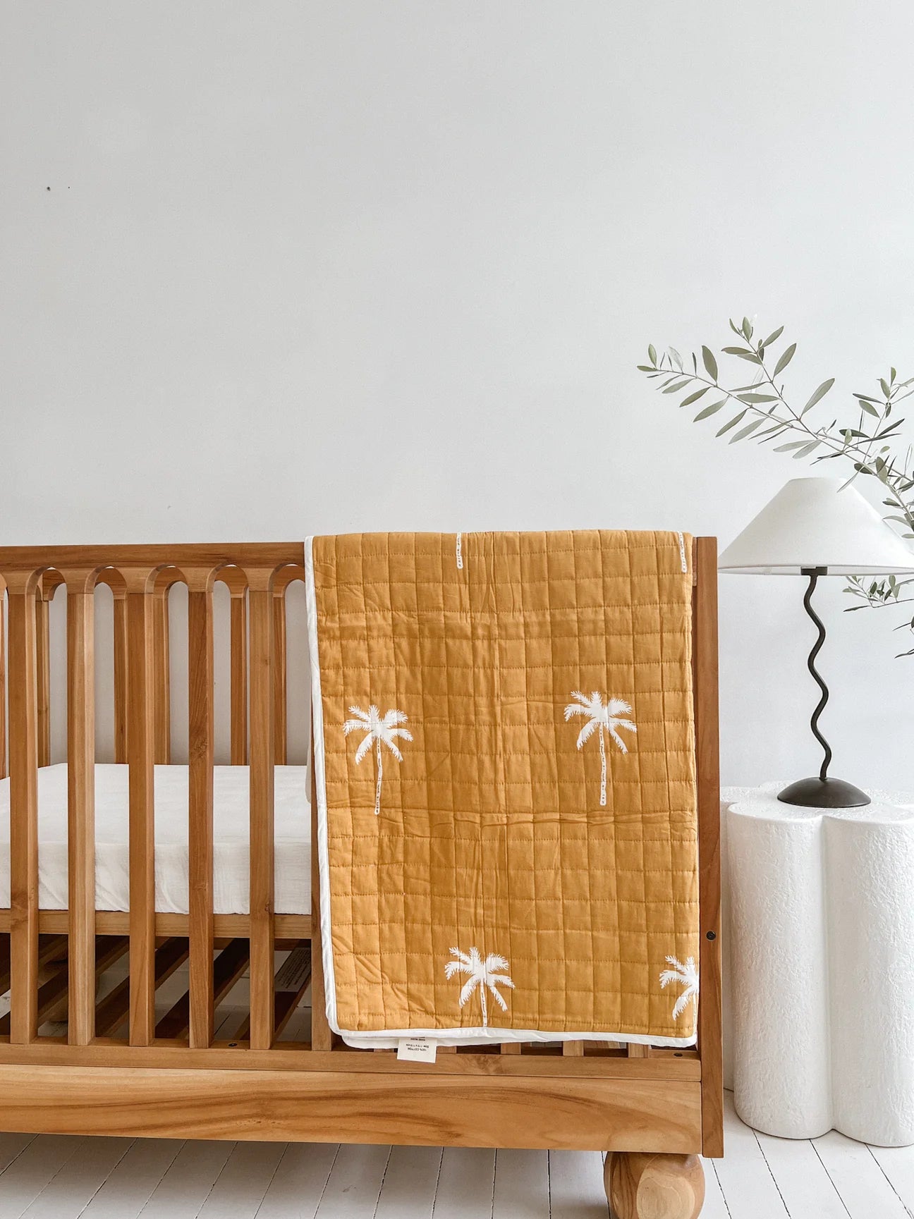 Seakaboo Kantha cot quilt- sandlewood palms